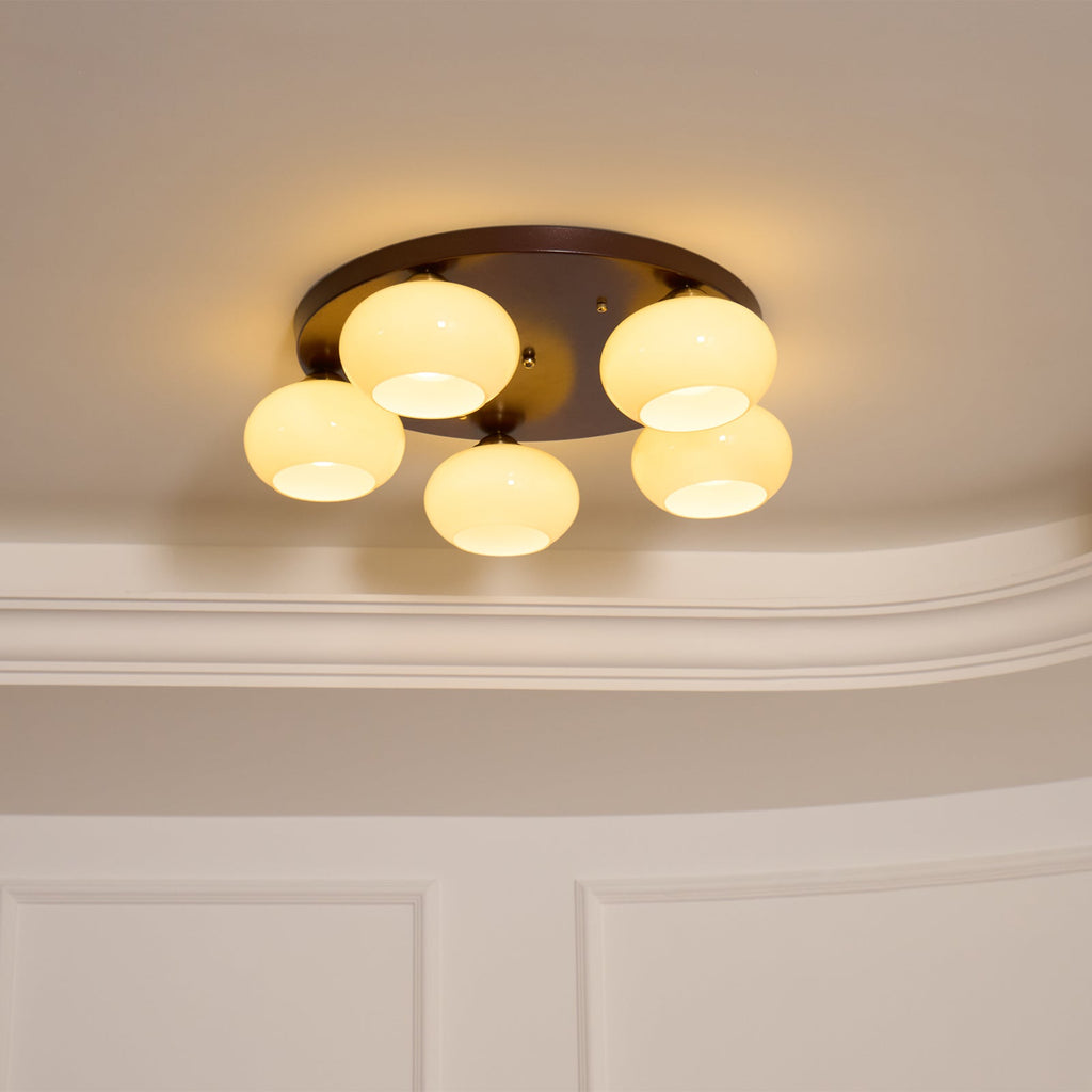 Aurevo 5-Light Amber Glass Flush Mount Ceiling Light | Fioriscas