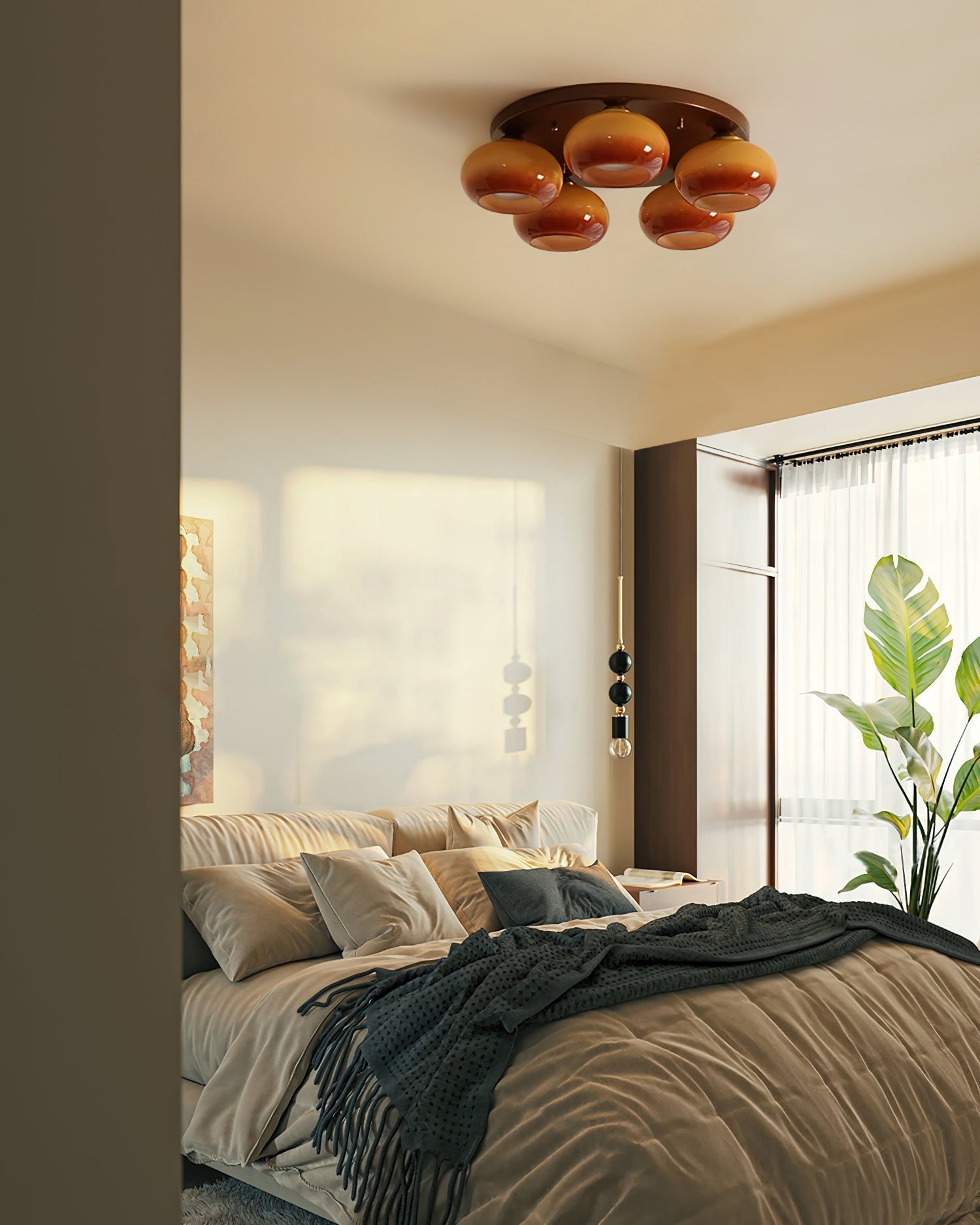 Aurevo 5-Light Amber Glass Flush Mount Ceiling Light | Fioriscas