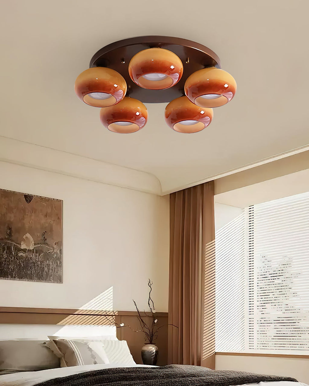 Aurevo 5-Light Amber Glass Flush Mount Ceiling Light | Fioriscas