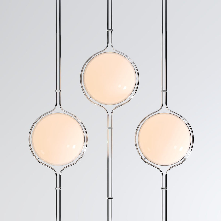 LumaCrest gulv-til-tak-stanglampe, beige halvkuleformede lampeskjermer, justerbar høyde