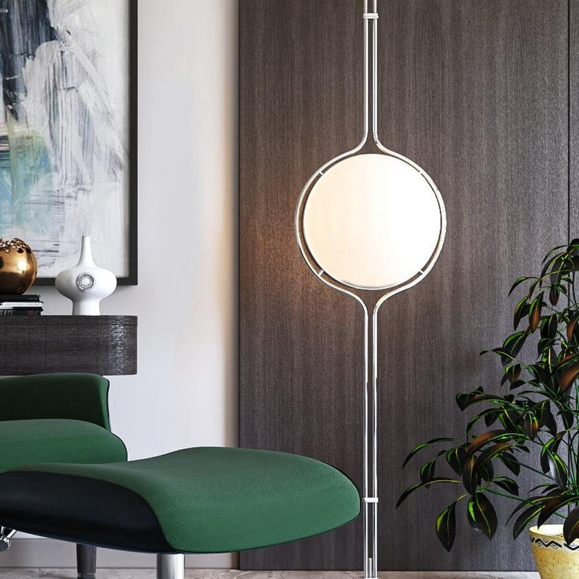 LumaCrest gulv-til-tak-stanglampe, beige halvkuleformede lampeskjermer, justerbar høyde