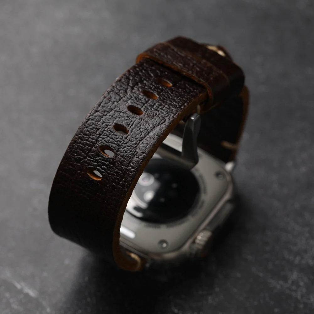 Vintage Leather Band For Apple Watch Ultra, Handcrafted Cowhide Strap