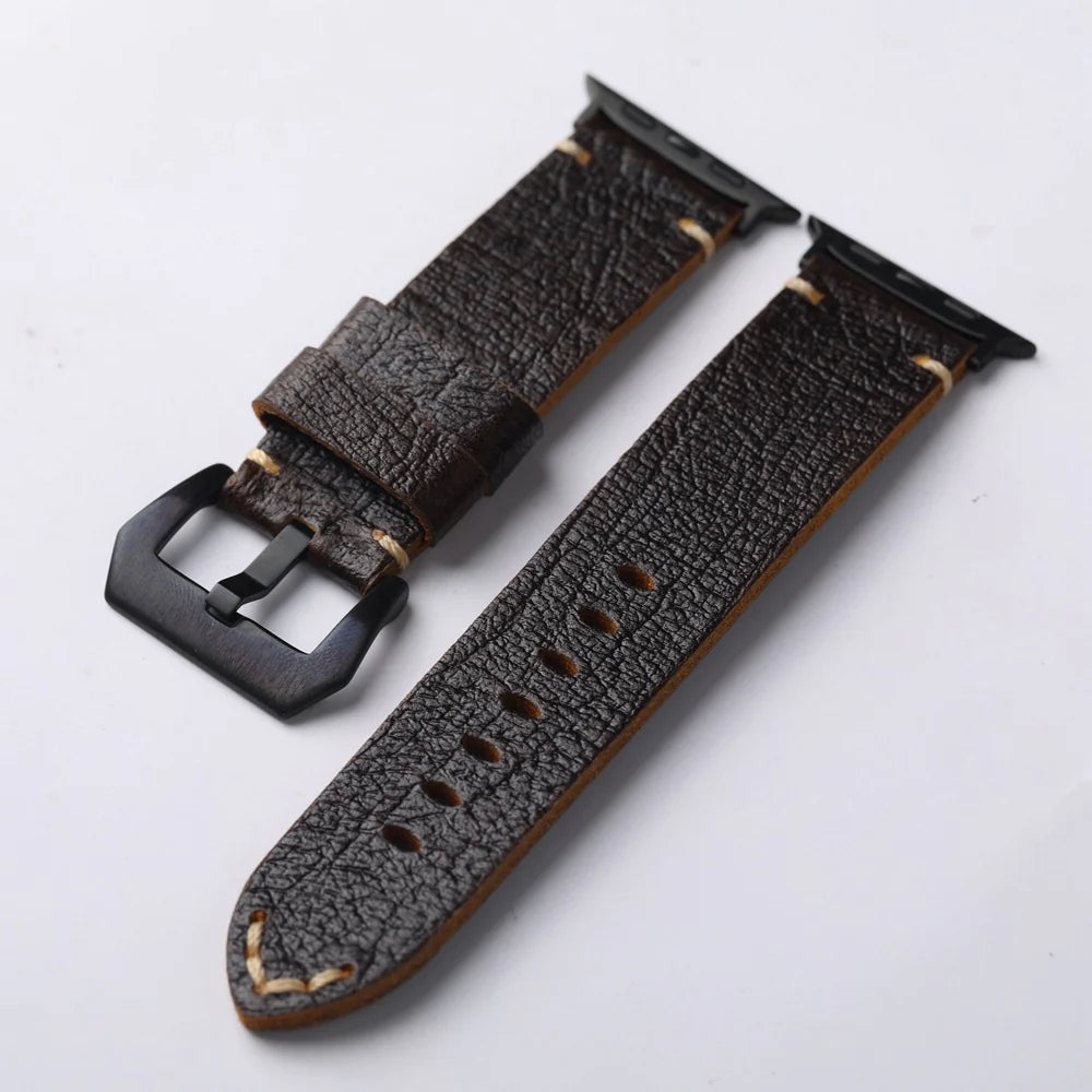 Vintage Leather Band For Apple Watch Ultra, Handcrafted Cowhide Strap