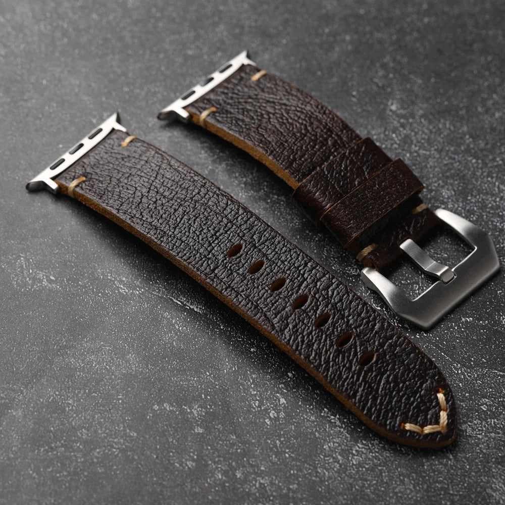Vintage Leather Band For Apple Watch Ultra, Handcrafted Cowhide Strap