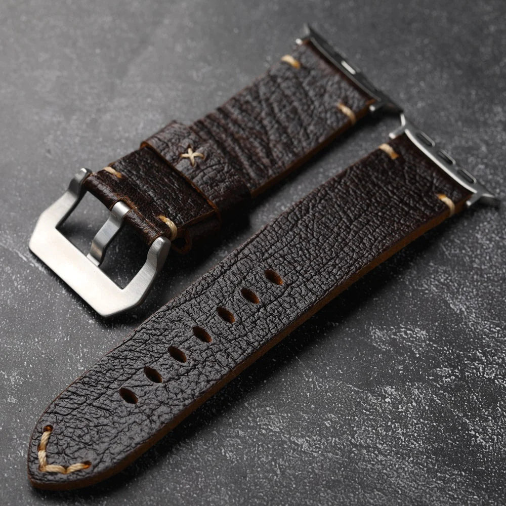 Vintage Leather Band For Apple Watch Ultra, Handcrafted Cowhide Strap