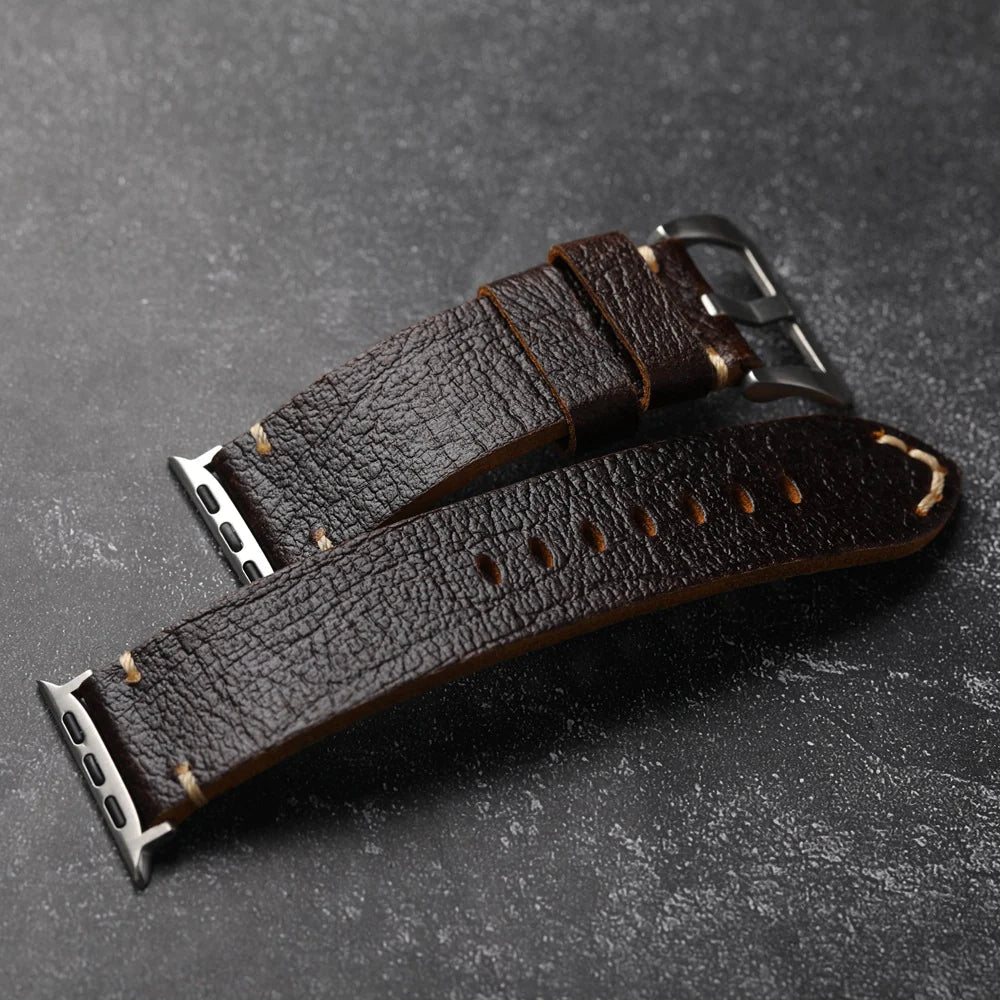 Vintage Leather Band For Apple Watch Ultra, Handcrafted Cowhide Strap