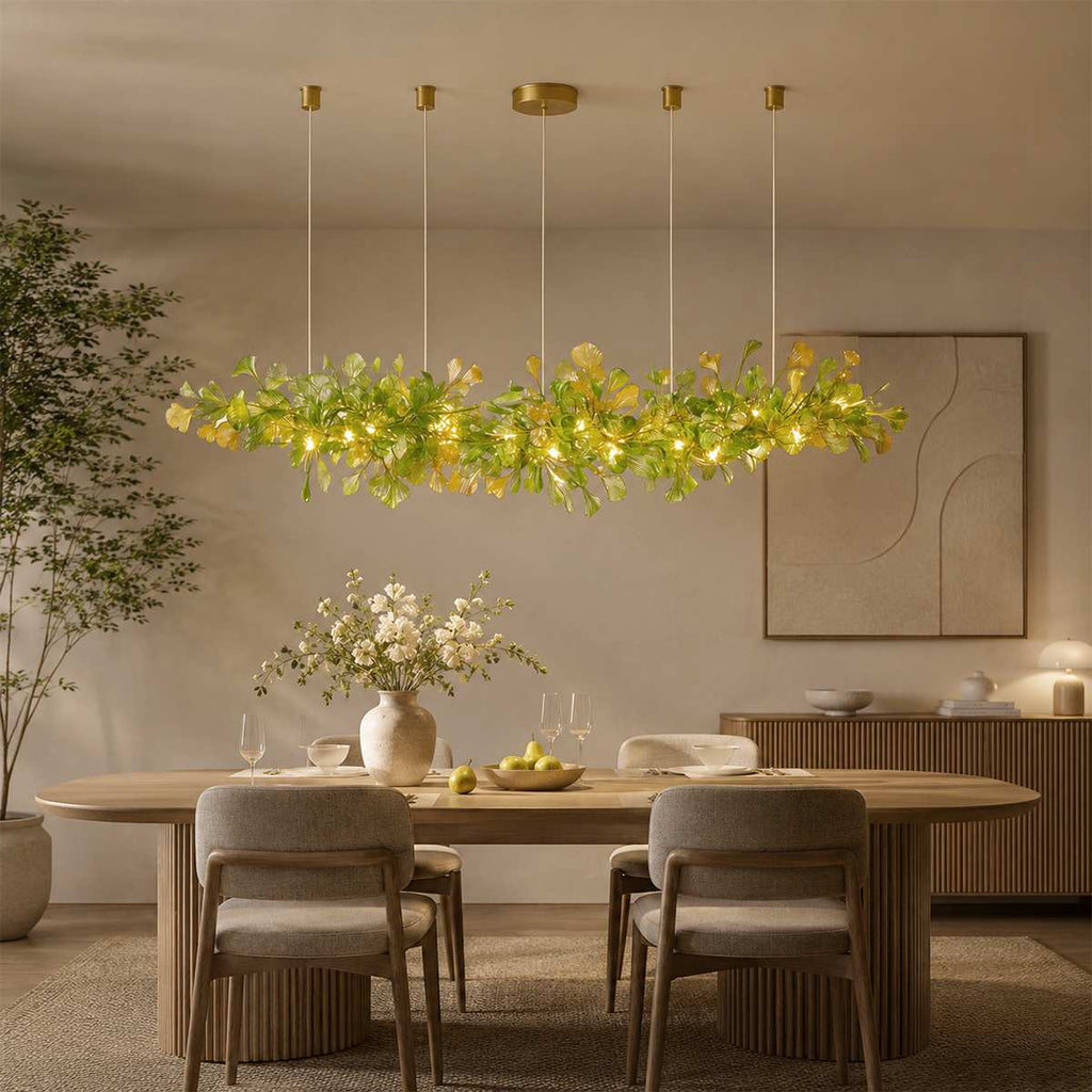 Lumen Leaf Copper Glass Pendant Chandelier With LED Glow