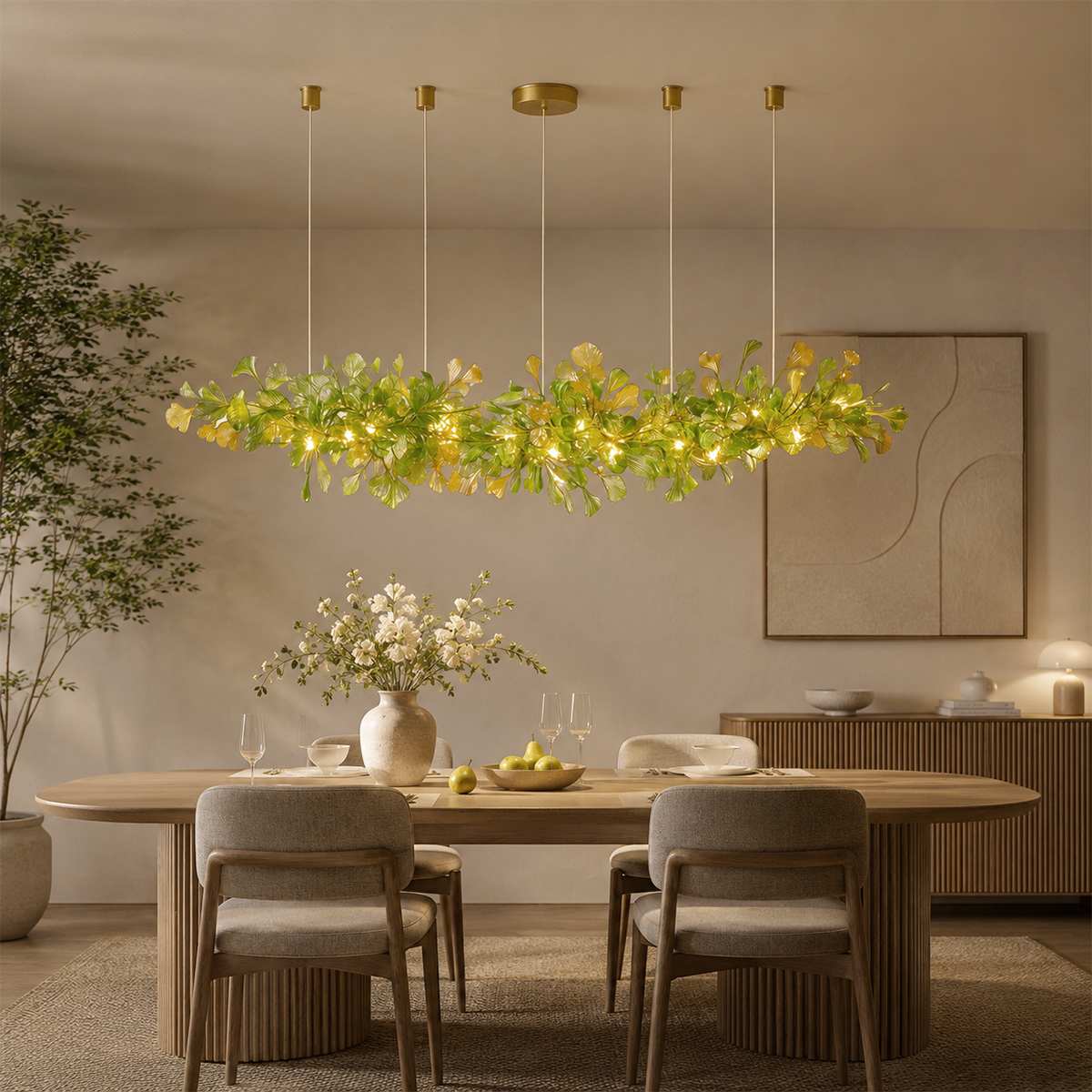 Lumen Leaf Copper Glass Pendant Chandelier With LED Glow