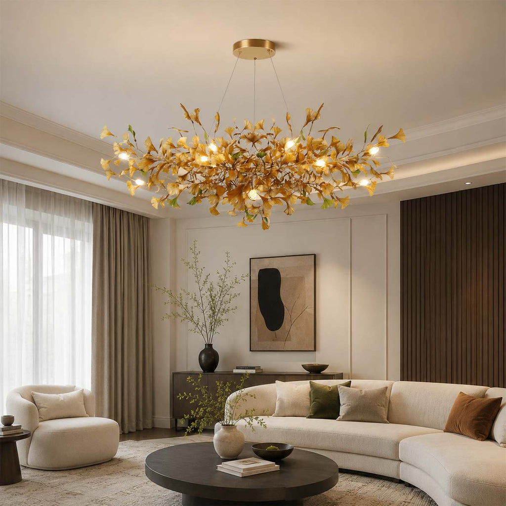 Lumen Leaf Copper Glass Pendant Chandelier With LED Glow