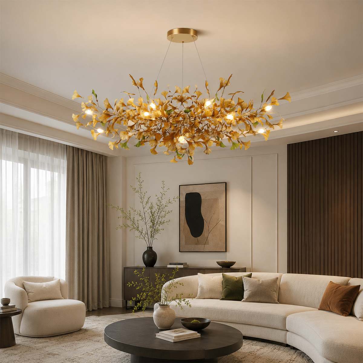 Lumen Leaf Copper Glass Pendant Chandelier With LED Glow
