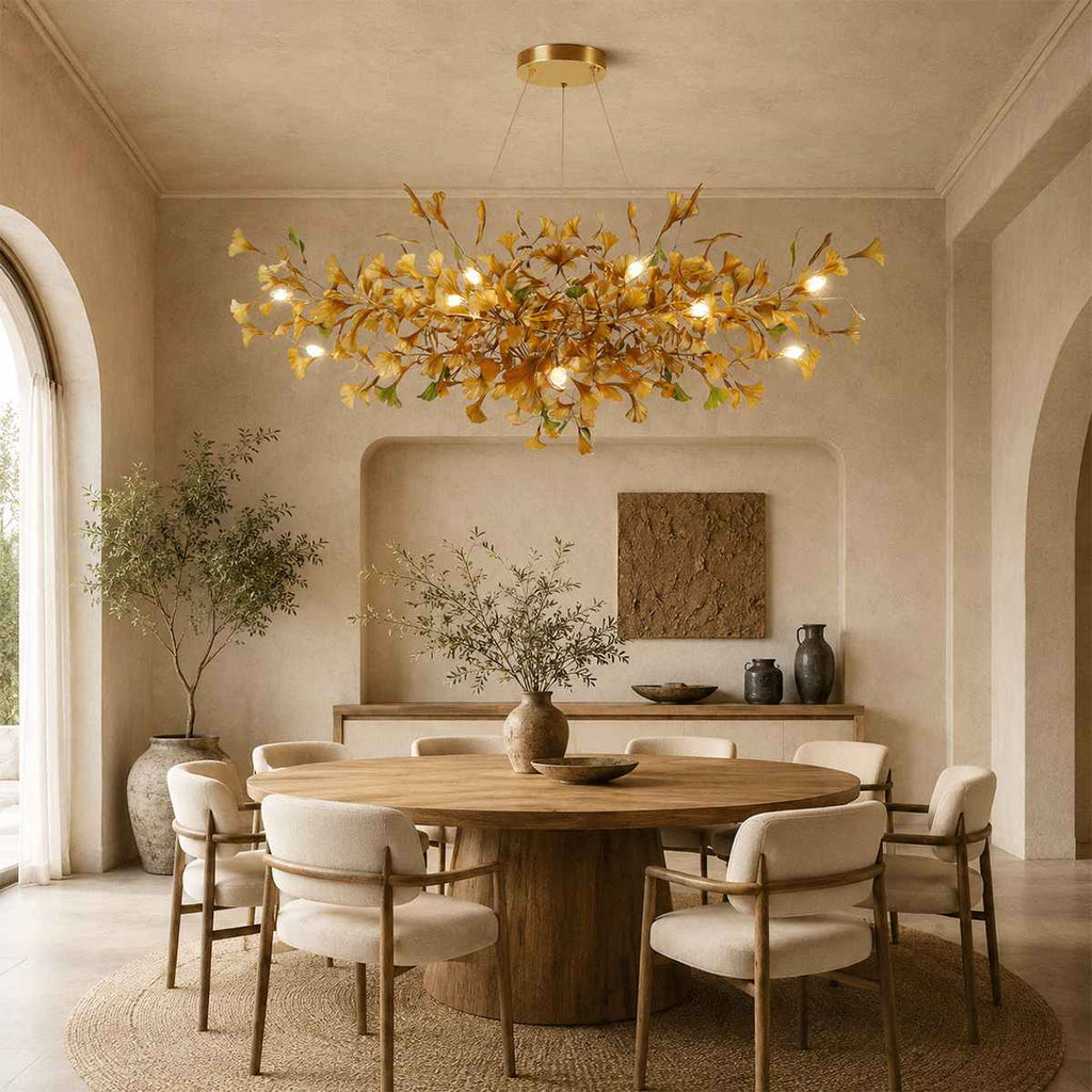 Lumen Leaf Copper Glass Pendant Chandelier With LED Glow