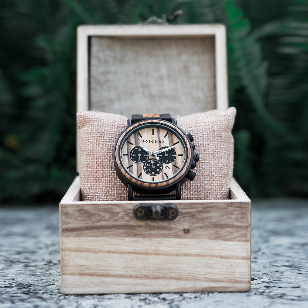 TimberLuxe Holzuhr für Herren mit Gravur, 3 ATM wasserdicht