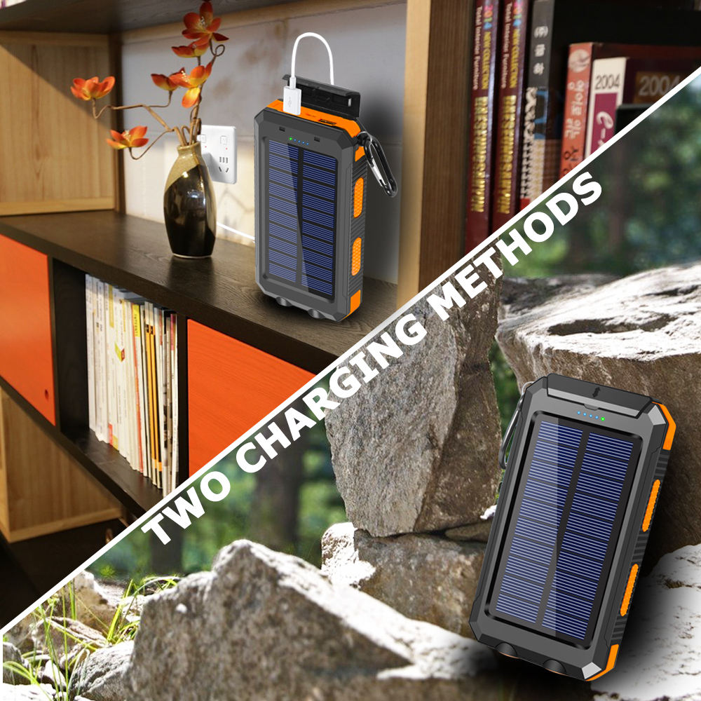SolarPulse 20000 mAh solcelle-powerbank med LED-lommelygte