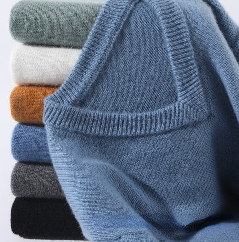 Camisola de caxemira Elarin para homem, de gola redonda ou em V, 7 cores