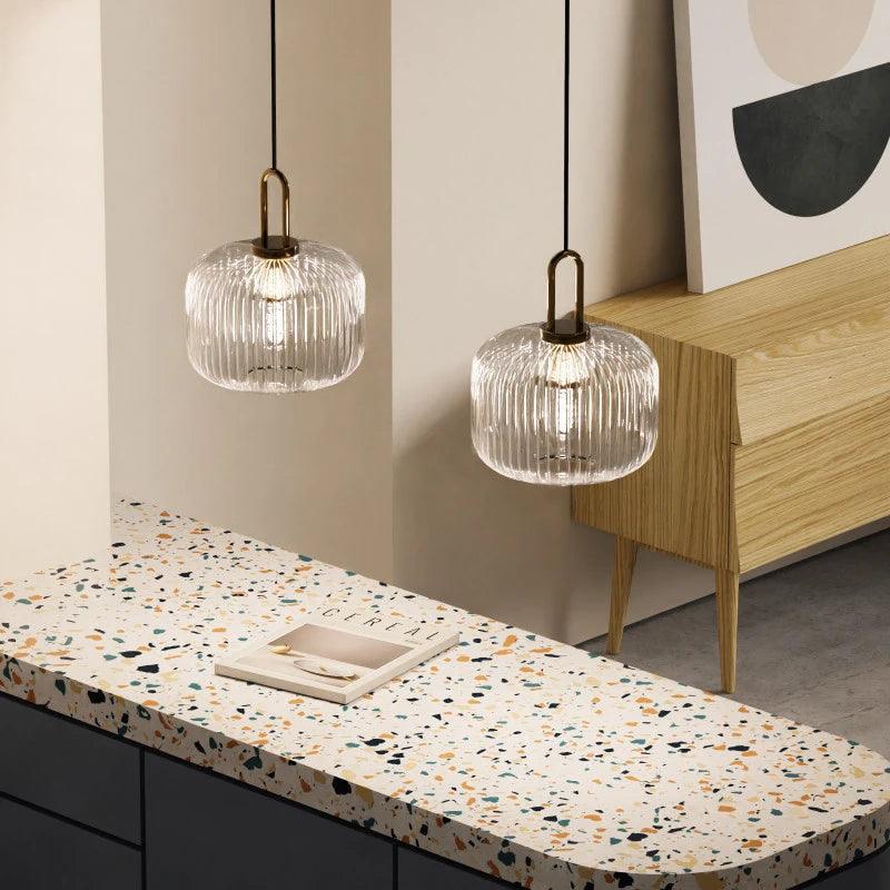 Liora Pendant Light With Glass Stone Shade, Clear & White