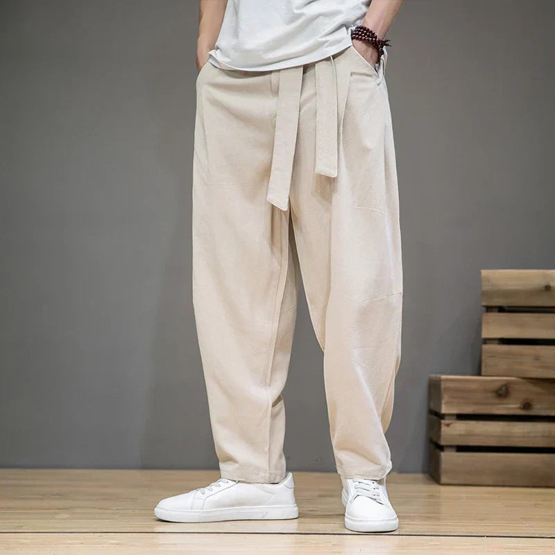 Pantaloni Harem da Uomo in Cotone e Lino, Vestibilità Ampia, Comfort Estivo Arieggiato