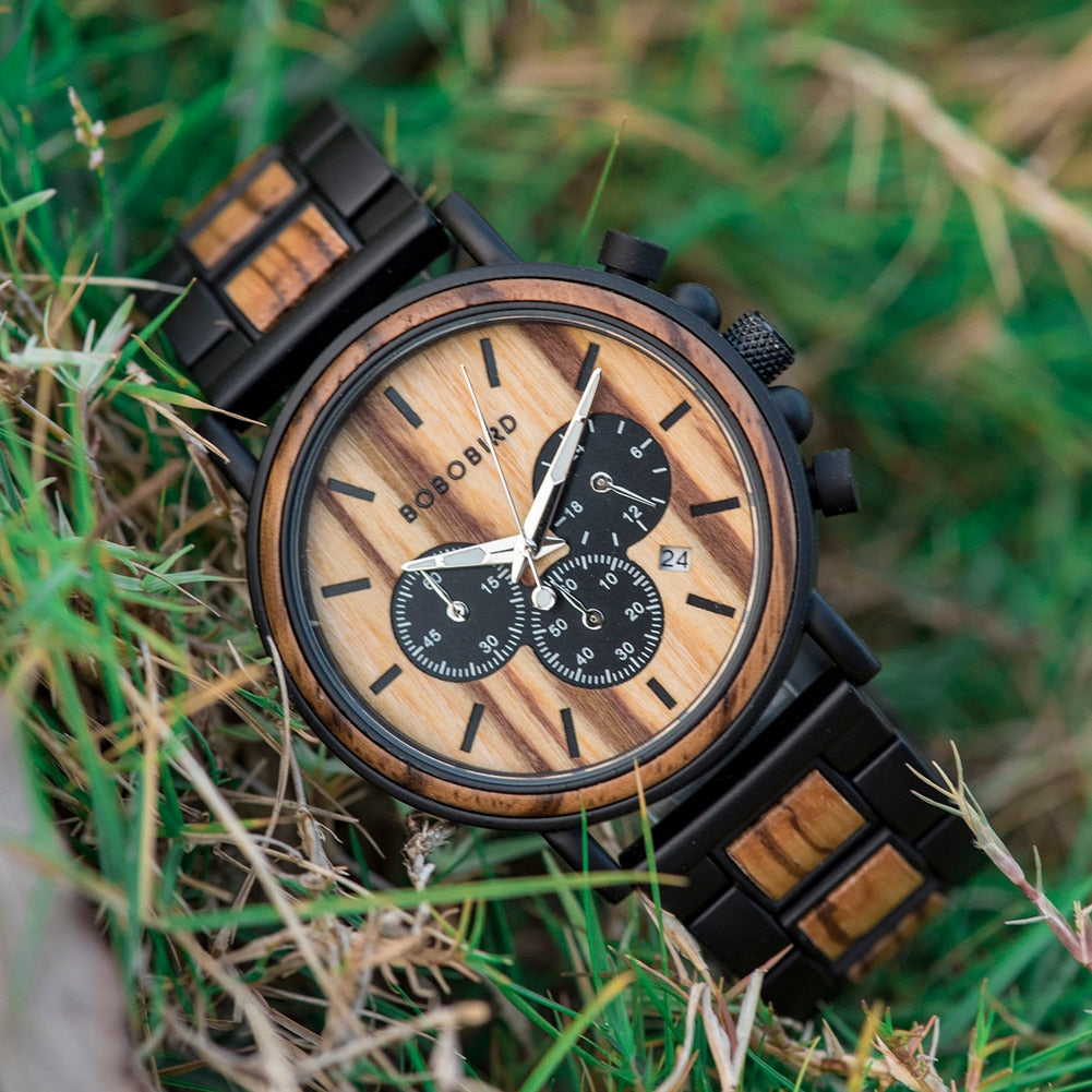 TimberLuxe Holzuhr für Herren mit Gravur, 3 ATM wasserdicht