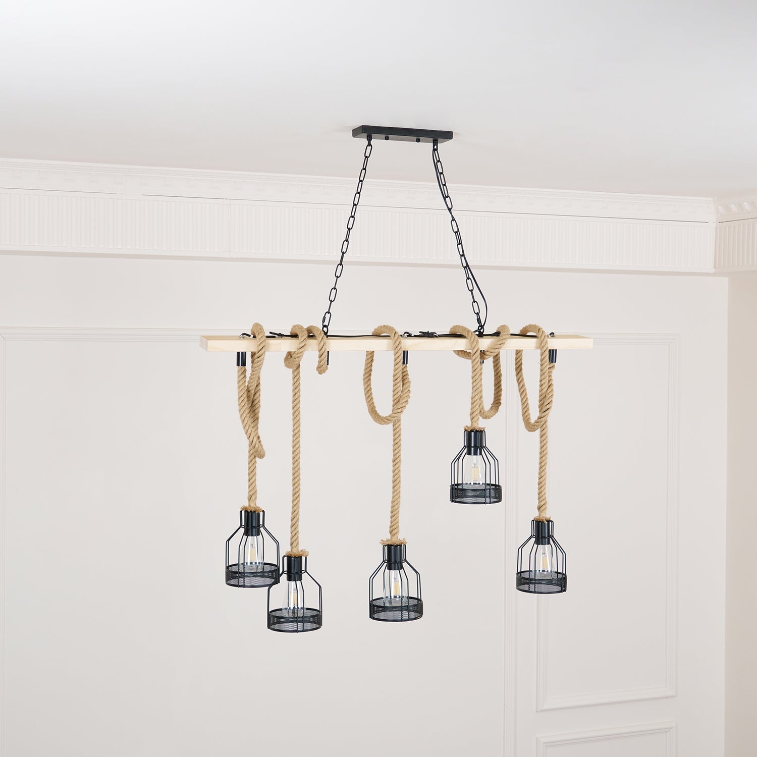 Quoro Hemp Rope Industrial Grenade Chandelier | Fioriscas