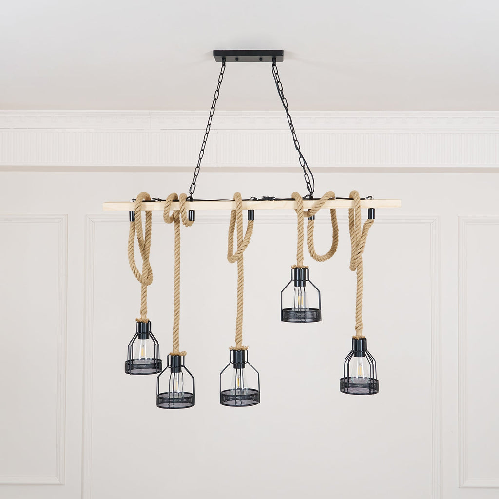 Quoro Hemp Rope Industrial Grenade Chandelier | Fioriscas
