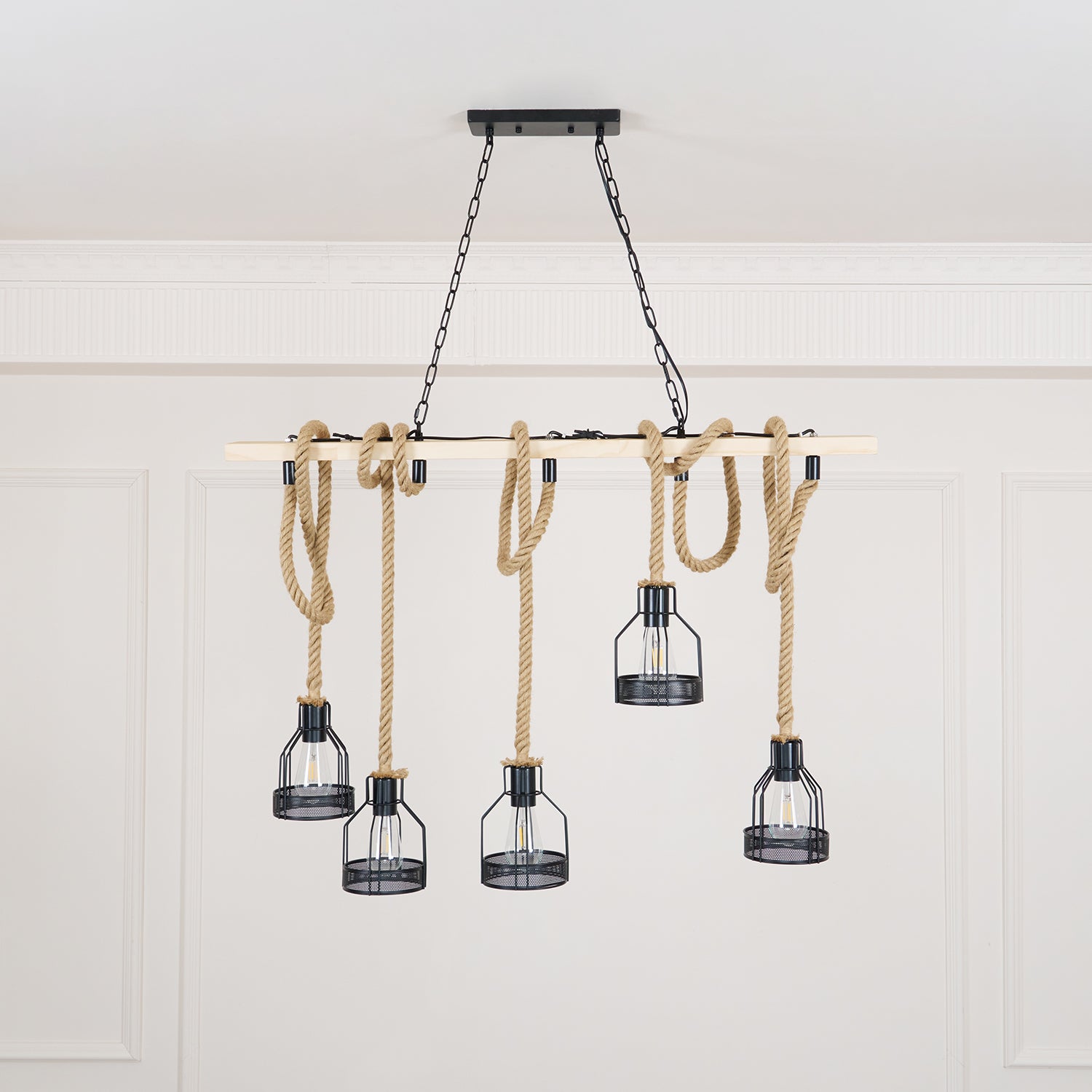 Quoro Hemp Rope Industrial Grenade Chandelier | Fioriscas