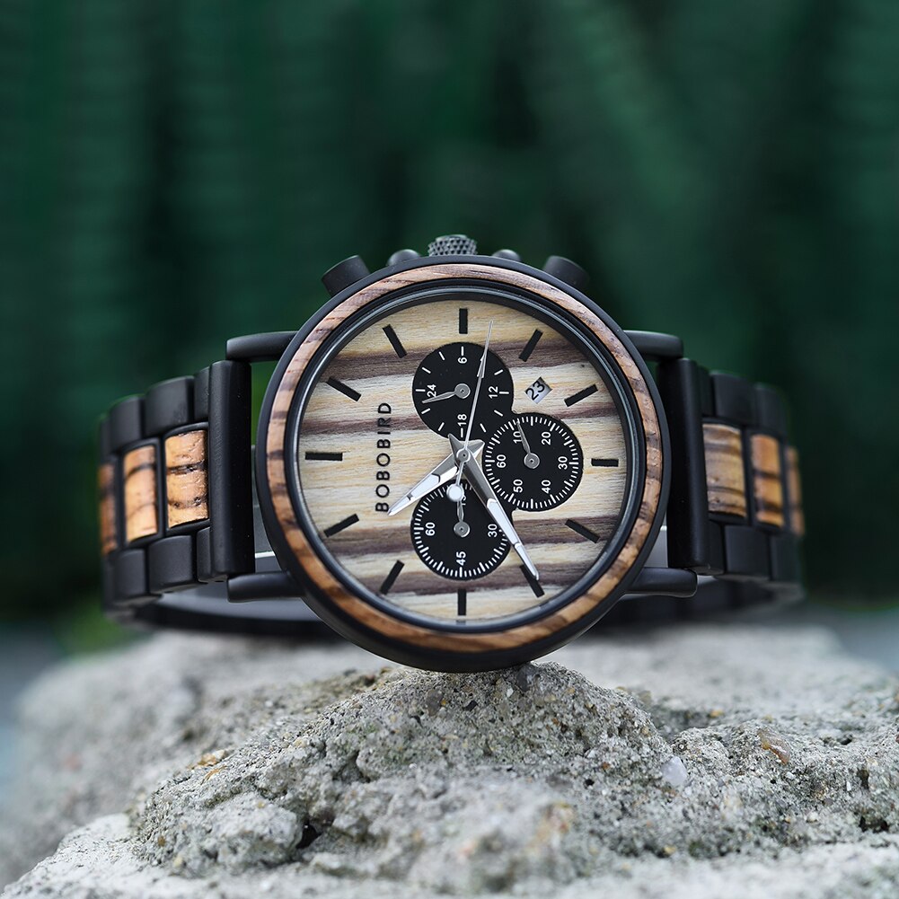 TimberLuxe Holzuhr für Herren mit Gravur, 3 ATM wasserdicht