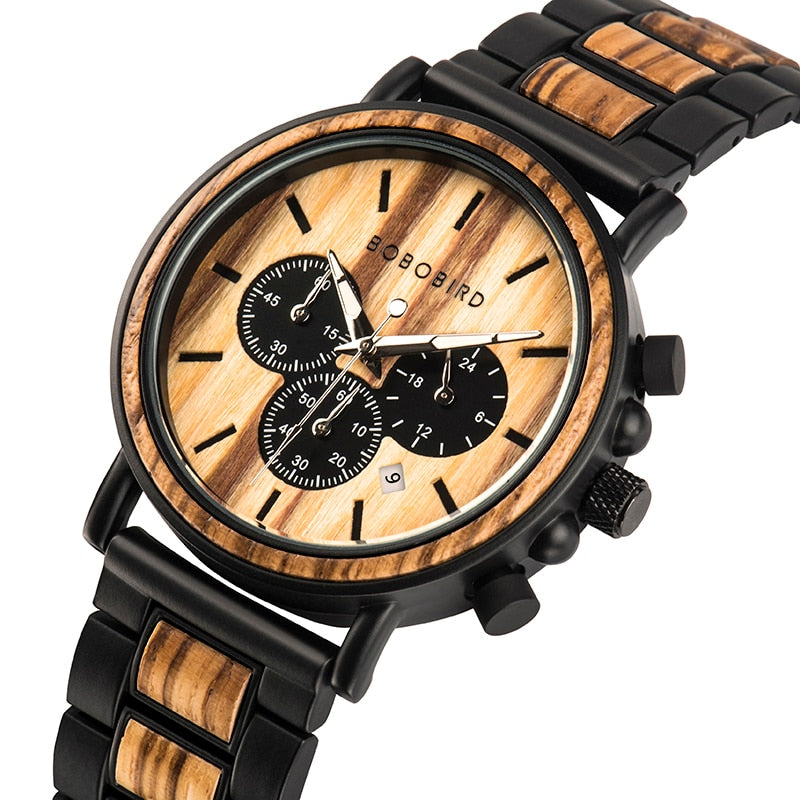 TimberLuxe Holzuhr für Herren mit Gravur, 3 ATM wasserdicht