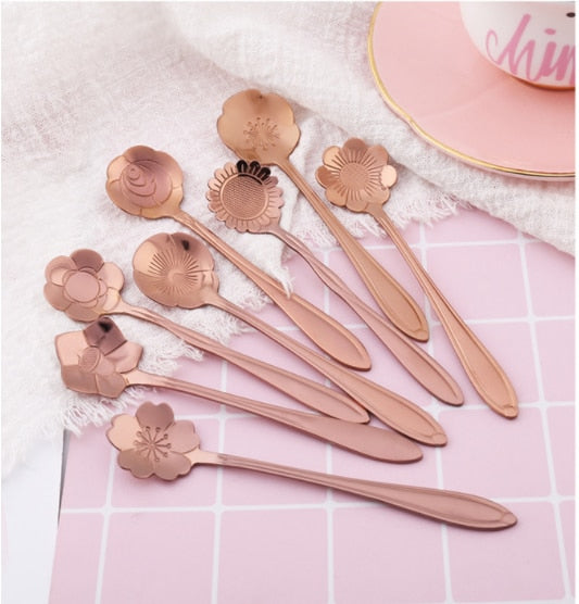 Set de 8 lingurițe Florin cu motiv floral, din oțel inoxidabil