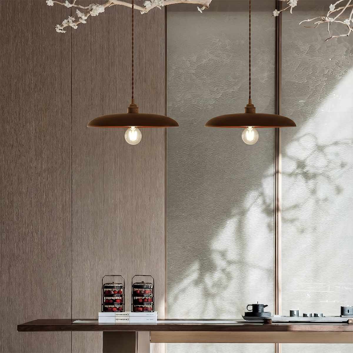 WoodLumen Dome Pendant Light With Brass Accents And Warm Glow