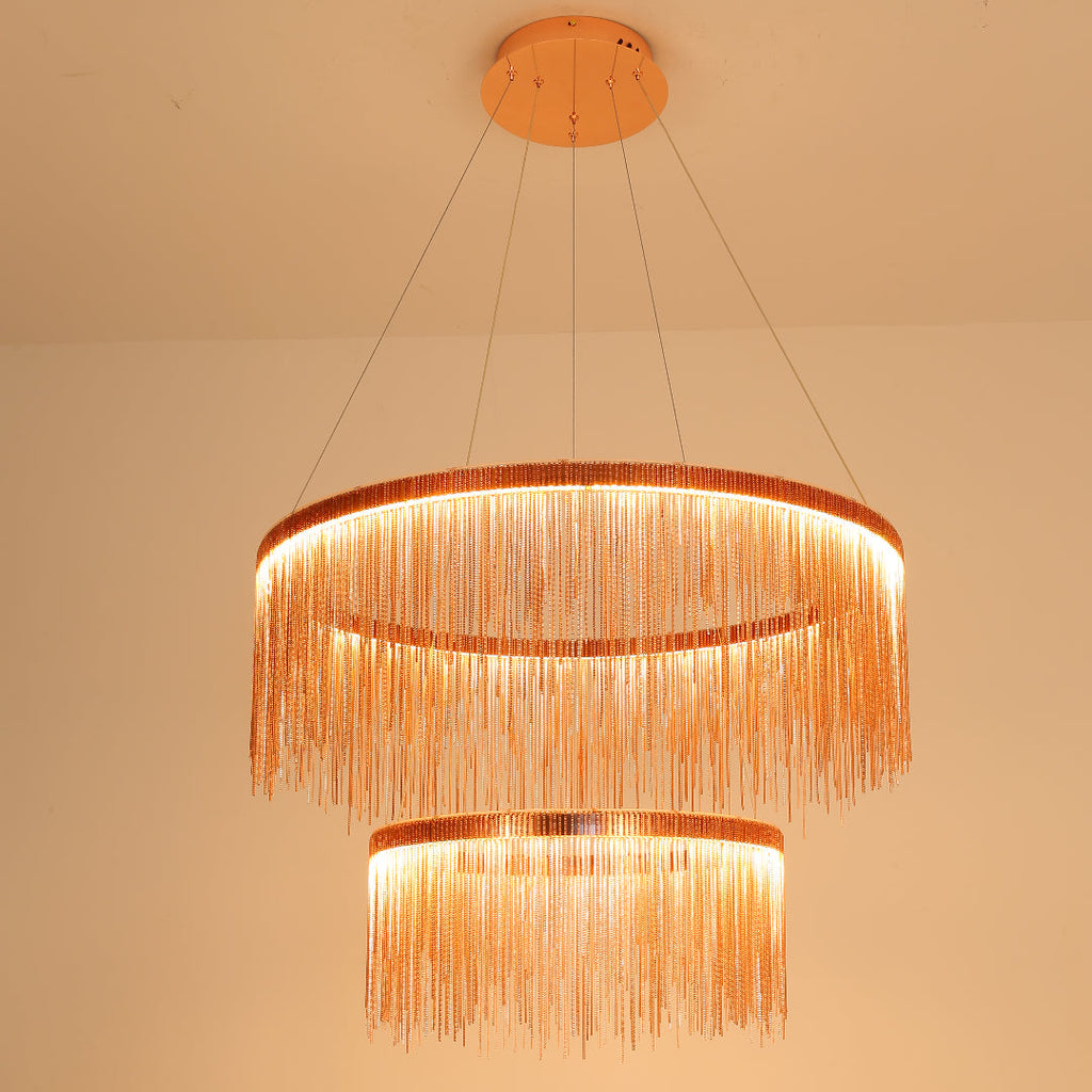 Arisha Tassel Chain Art Deco Pendant Light Silver/Gold Living Room/Hall | Fioriscas