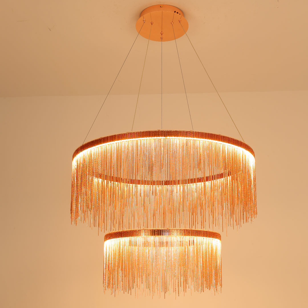 Arisha Tassel Chain Art Deco Pendant Light Silver/Gold Living Room/Hall | Fioriscas