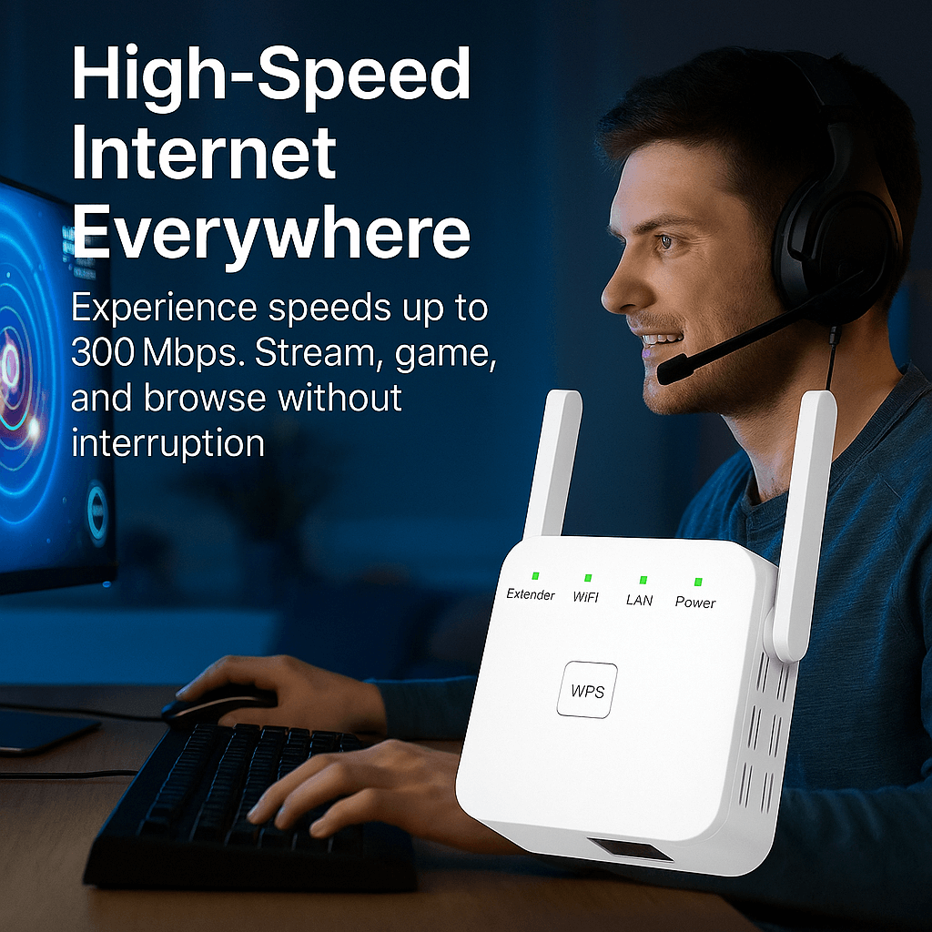 Kaksitaajuuksinen WiFi-verkon kantamanlaajennin kotiin ja puutarhaan, AeroLink, jopa 1200 Mbps