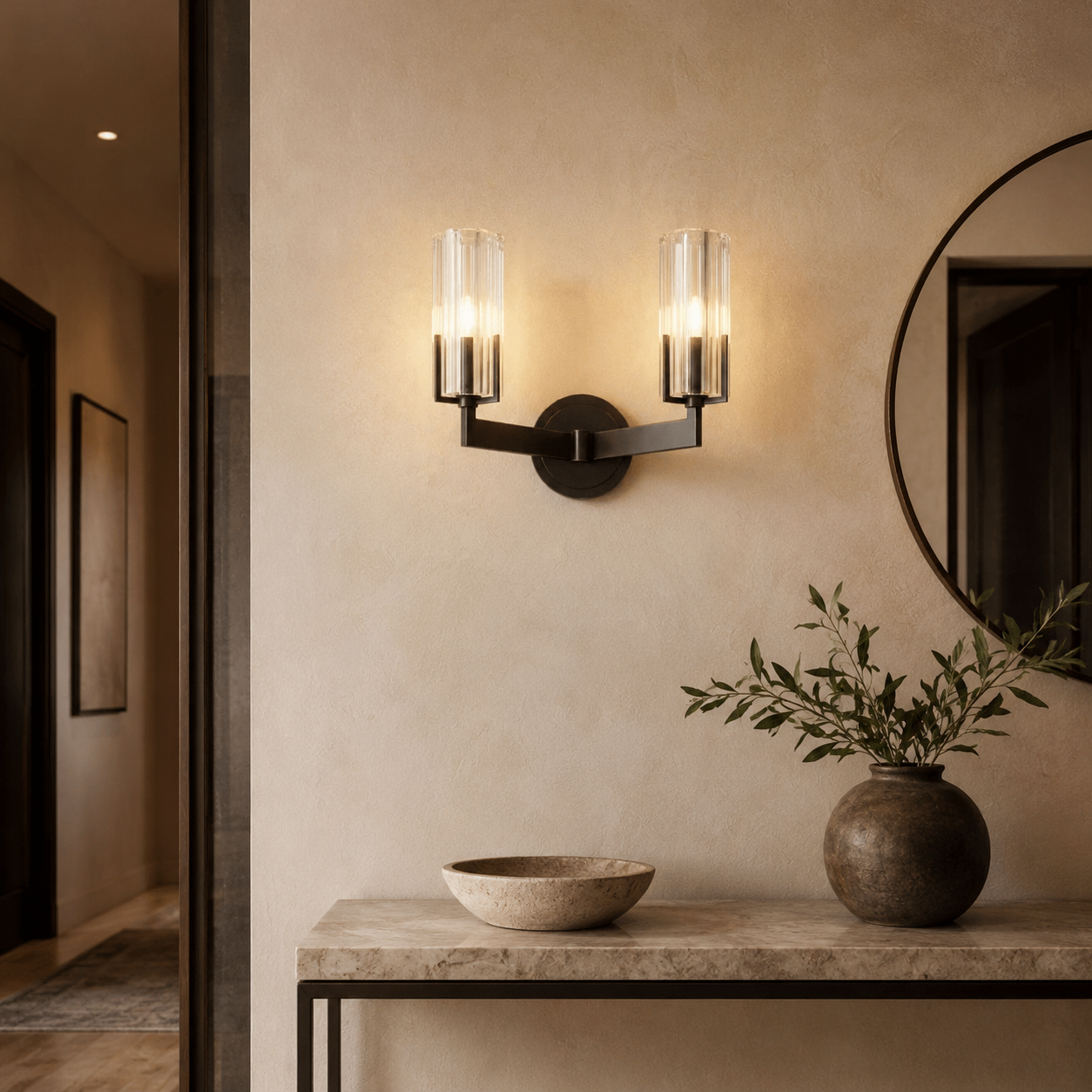 LumaCopper Wall Lamp With Cylindrical Glass Shade For Ambient Lighting