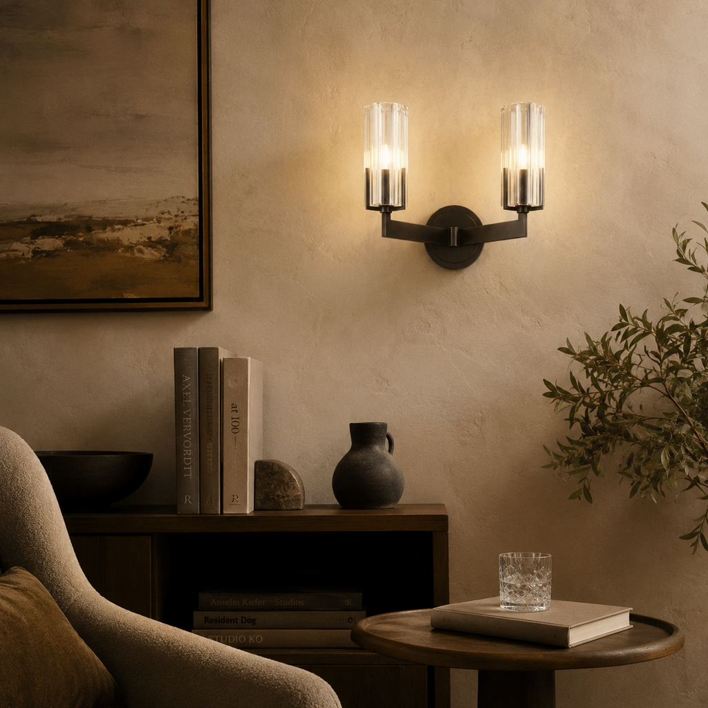 LumaCopper Wall Lamp With Cylindrical Glass Shade For Ambient Lighting