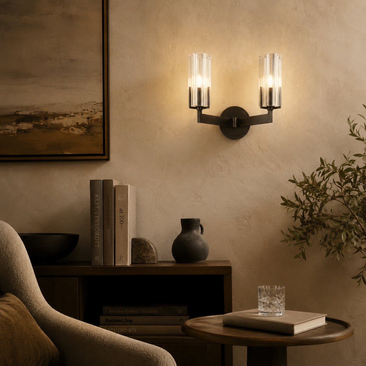 LumaCopper Wall Lamp With Cylindrical Glass Shade For Ambient Lighting