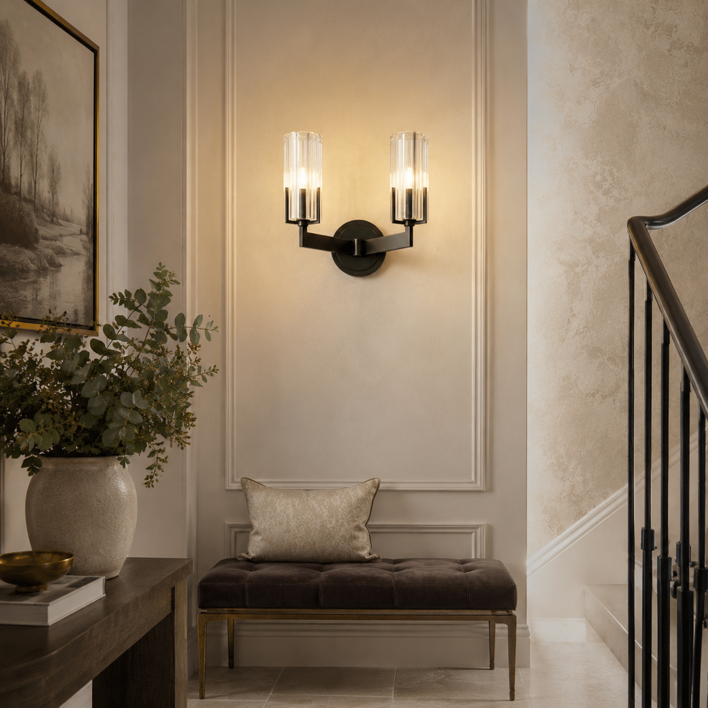 LumaCopper Wall Lamp With Cylindrical Glass Shade For Ambient Lighting