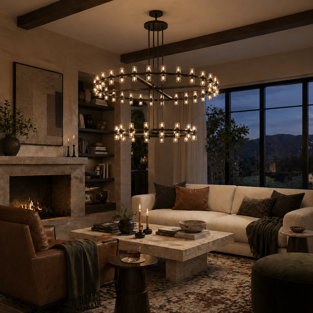 LumenHex Crystal Gear Chandelier Interlocking Hex Spokes