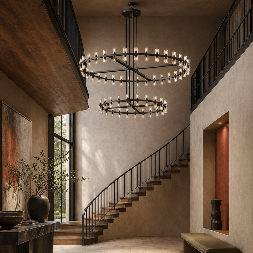 LumenHex Crystal Gear Chandelier Interlocking Hex Spokes