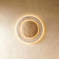Circular Travertine Wall Lamp With Wooden Core Gentle Indirect Glow