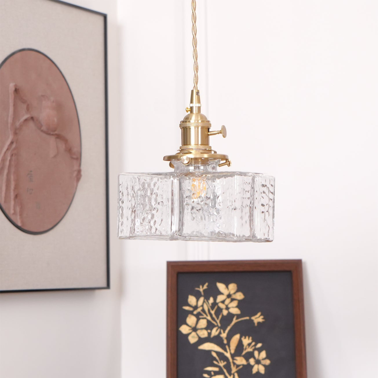 Ovely Vintage Glass Brass Hammered Pendant Light | Fioriscas