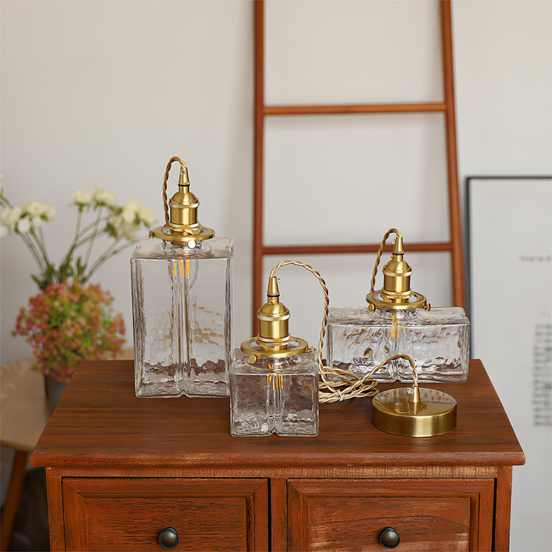 Ovely Vintage Glass Brass Hammered Pendant Light | Fioriscas