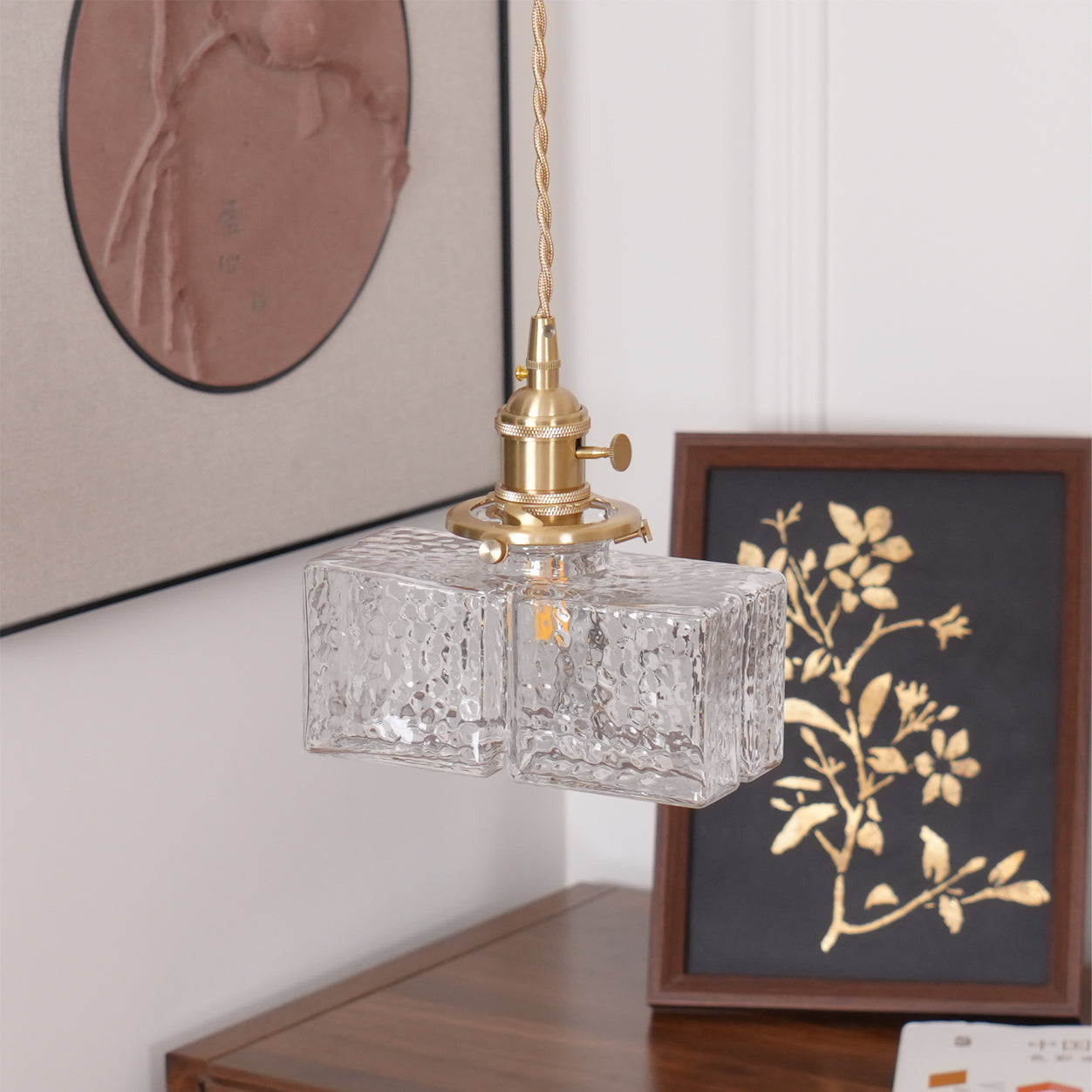 Ovely Vintage Glass Brass Hammered Pendant Light | Fioriscas