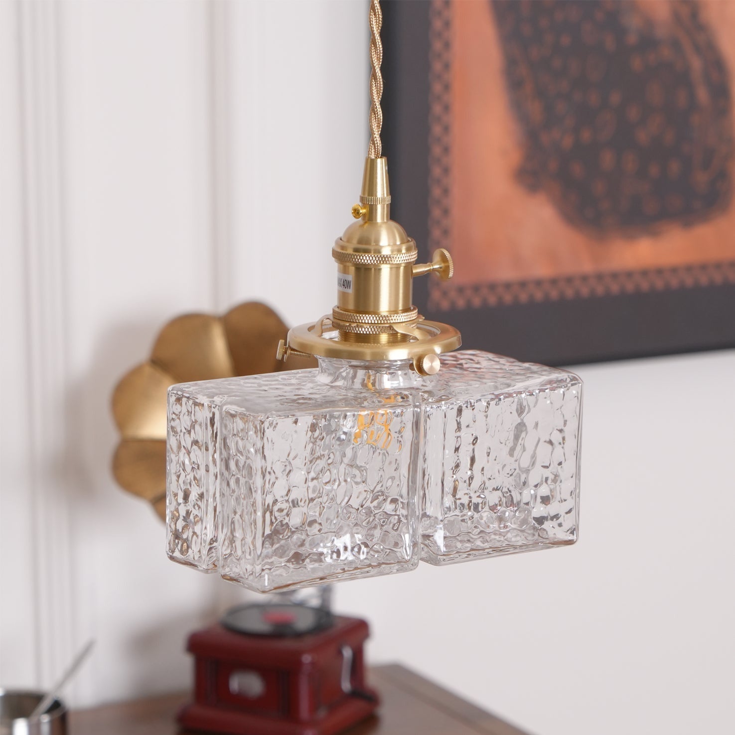 Ovely Vintage Glass Brass Hammered Pendant Light | Fioriscas