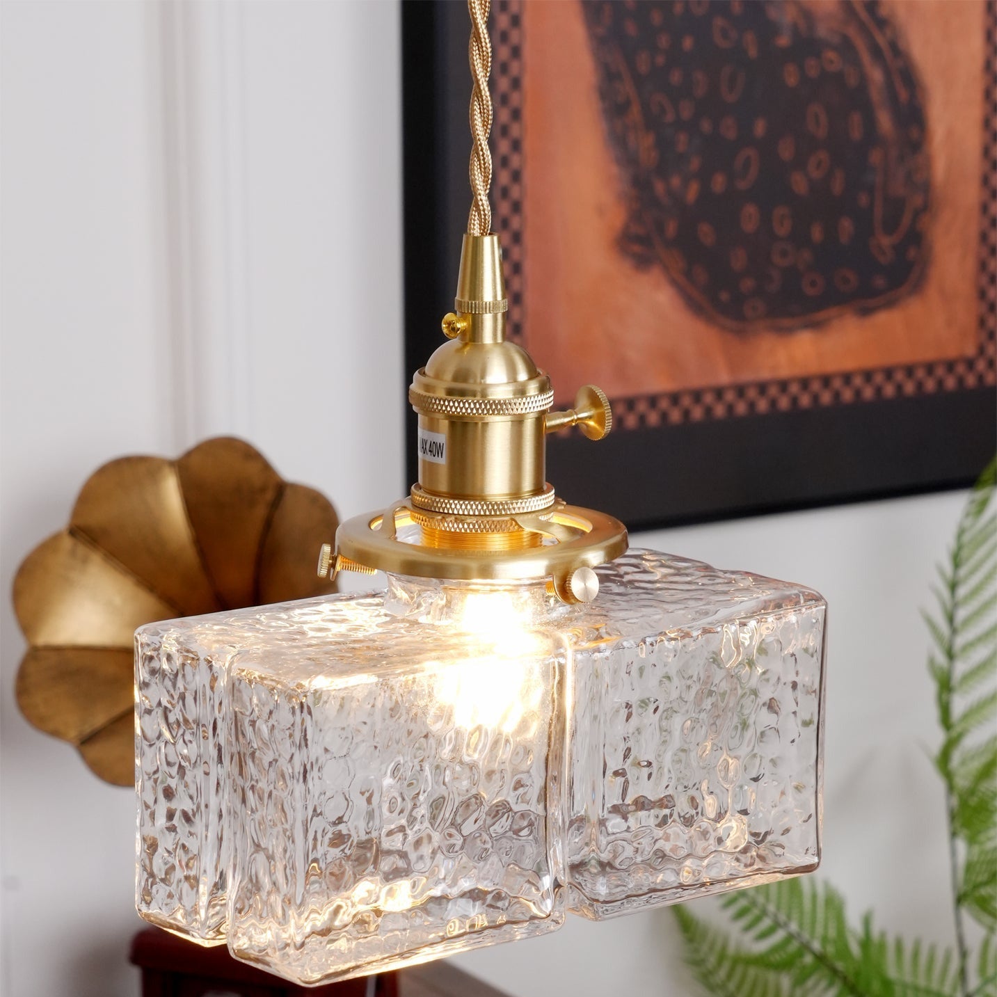 Ovely Vintage Glass Brass Hammered Pendant Light | Fioriscas