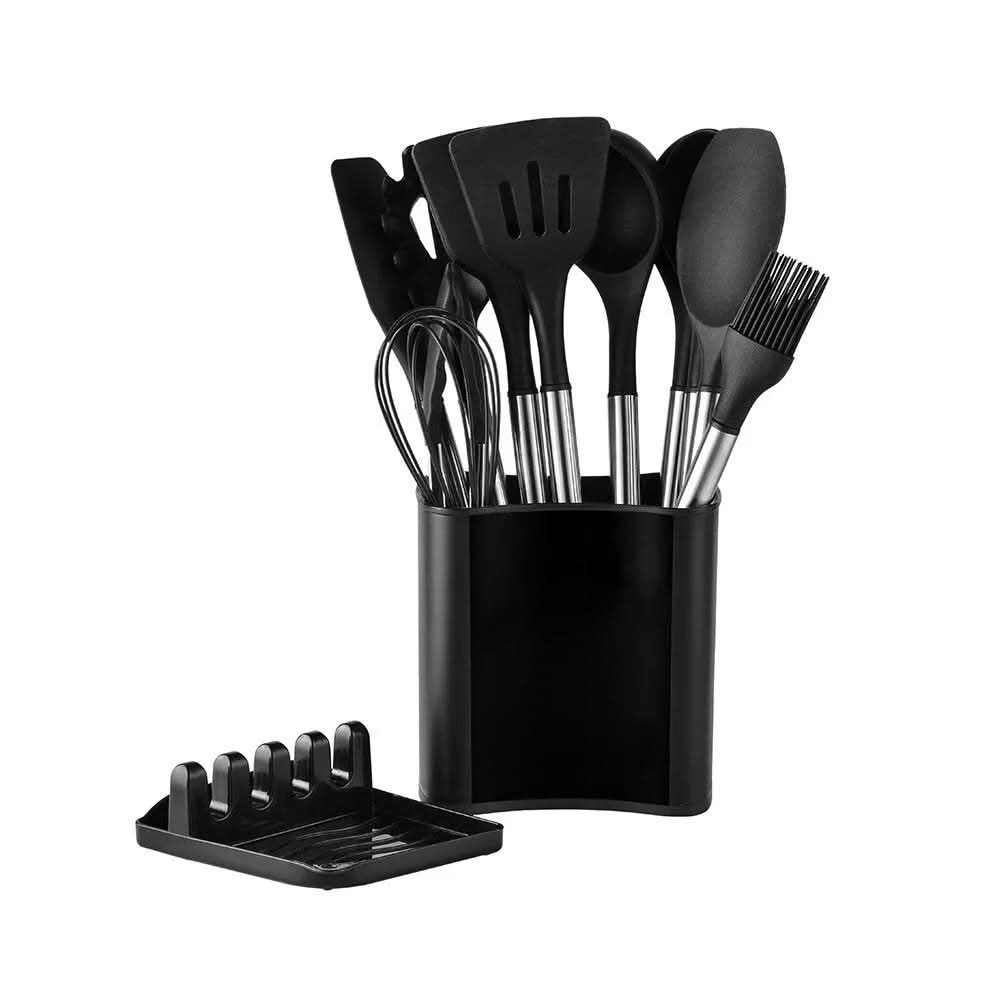 Set da cucina resistente al calore con 11 pezzi e manico effetto legno - Fioriscas
