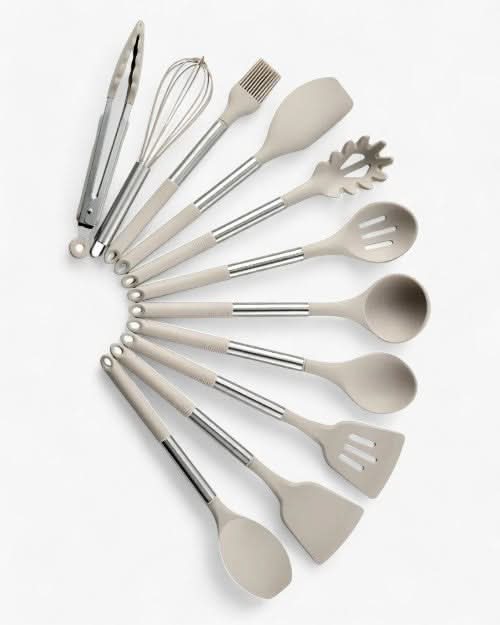 Set da cucina resistente al calore con 11 pezzi e manico effetto legno - Fioriscas