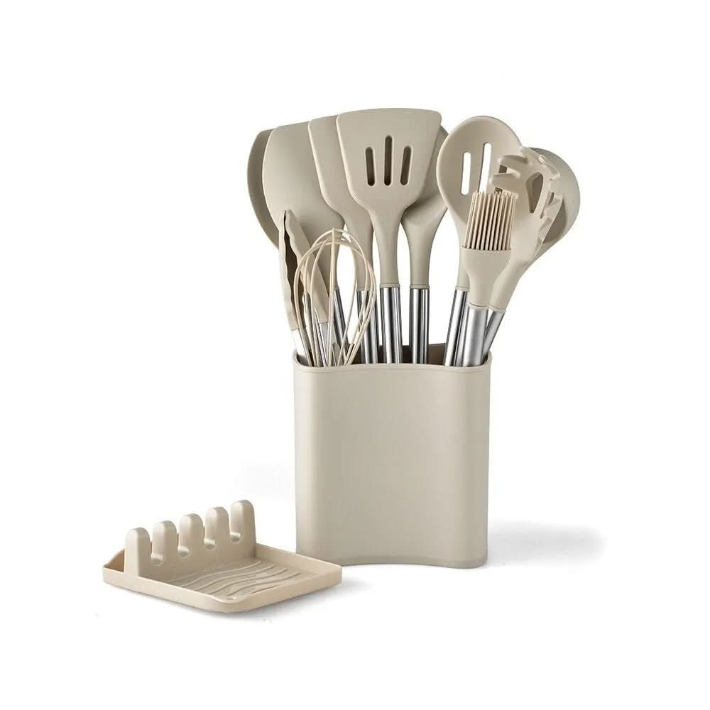 Set da cucina resistente al calore con 11 pezzi e manico effetto legno - Fioriscas
