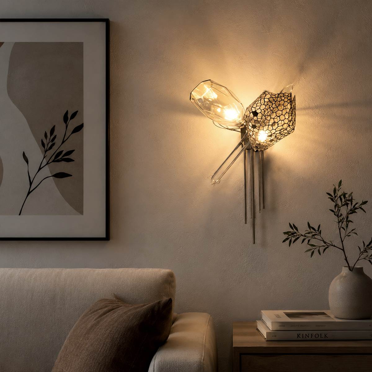 Lumenary Iron And Glass Sculptural Wall Lamp Fixture
