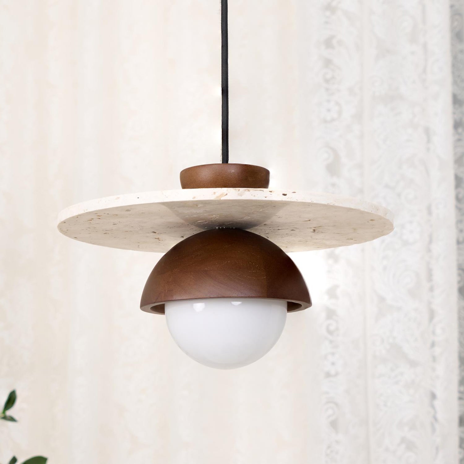 Ritta Pendant Light Glass Globe Travertine | Fioriscas