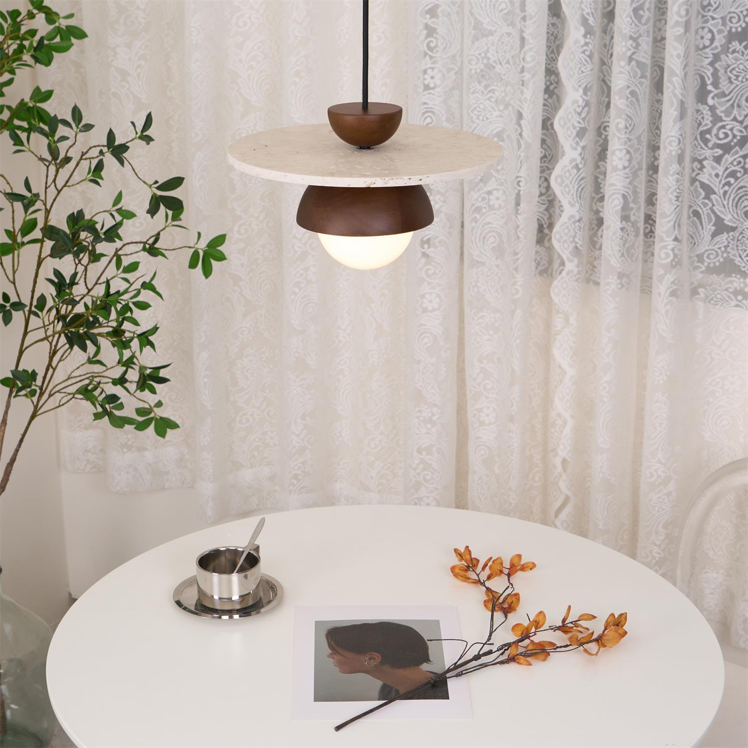 Ritta Pendant Light Glass Globe Travertine | Fioriscas