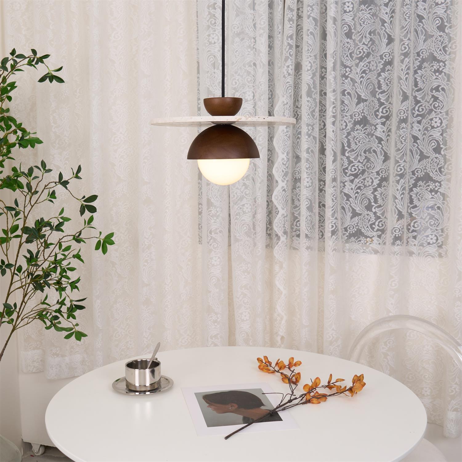 Ritta Pendant Light Glass Globe Travertine | Fioriscas